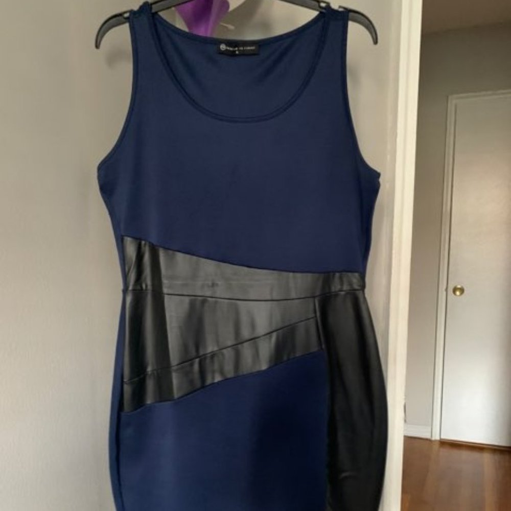 Fashion to Figure Blue dress, Faux leather accent